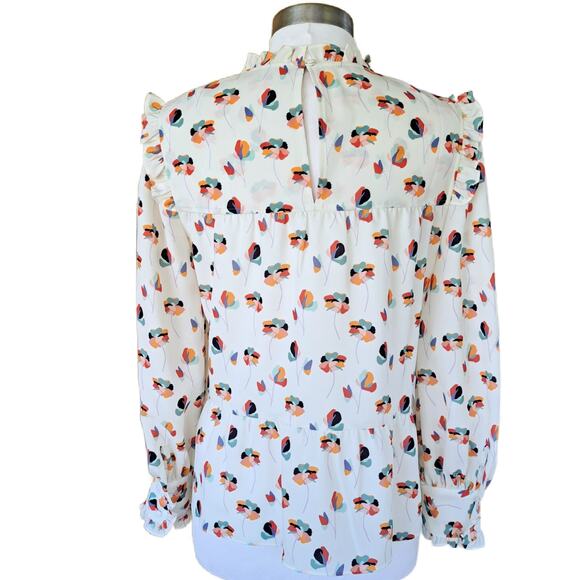 CROSBY by Mollie Burch Floral Ruffle Top Small Cream Multi Long Sleeve Swingy - Picture 3 of 9